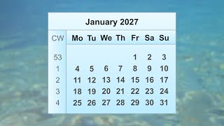 January 2027 Calendar [upl. by Lebasiairam825]