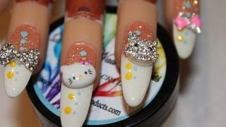 Hello Kitty 3D quotRihanna Stylequot Baby Stiletto Nail Art Design [upl. by Alver]