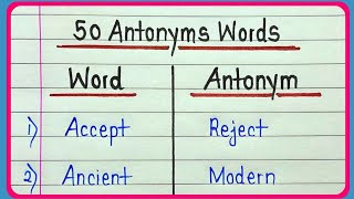 Antonyms  50 common and useful antonyms words  Learn and write opposite words 50  English [upl. by Ardnohsal34]