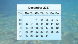 December 2027 Calendar [upl. by Aicats]