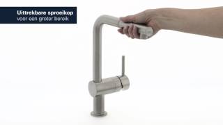 Grohe Minta keukenkraan met L uitloop en uittrekbare mousseur steel [upl. by Myriam]