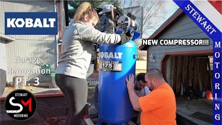 Garage Reno Pt3  New Kobalt 60 Gallon Compressor For the Shop [upl. by Halvaard]