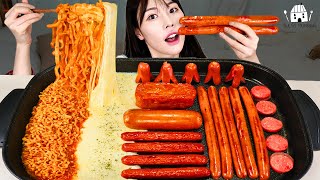 ASMR MUKBANG 직접 만든 불닭볶음면 치즈 소세지 먹방 amp 레시피 FRIED SAUSAGE EATING [upl. by Saihttam717]