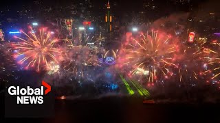 New Years 2024 Hong Kong shows off biggest fireworks display to date [upl. by Ahsitaf]