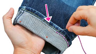 Best sewing trick  how to hem jeans without cutting the original hem Miarti 🧵✂️ [upl. by Leasa179]