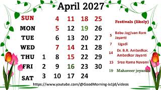 April Calendar 2027 aprilcalendar2027 [upl. by Lisle]