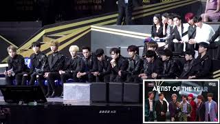 SEVENTEEN REACTION TO BTS ARTIST OF THE YEAR SPEECH  MAMA 2018 [upl. by Roxi]