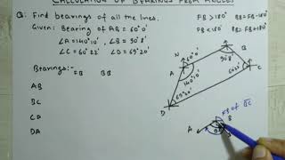 44 Compass Surveying Calculation of BEARINGS from INCLUDED ANGLES [upl. by Jamilla]