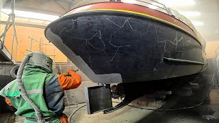 Ultimate Boat Hull Restoration Sandblasting Transformation [upl. by Lipcombe]