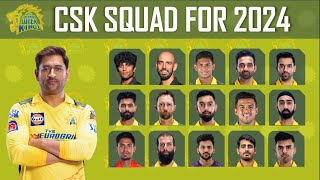 CSK Squad for IPL 2024 players list I CSK new players from auction I Knowledge in everything [upl. by Conlee]