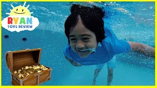 Ryan finds Secret Treasure Chest with Surprise Toys in swimming pool [upl. by Aihsema]