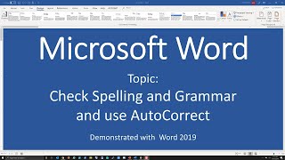 Check Spelling and Grammar and use AutoCorrect in Word  Word 2019 [upl. by Kcam]