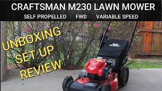 Craftsman M230 lawnmower  unboxing set up amp review [upl. by Etnod]