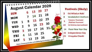 August Calendar 2028 augustcalender2028 [upl. by Noy]