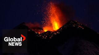 Italys Mount Etna erupts puts on spectacular show at dawn [upl. by Gemmell]