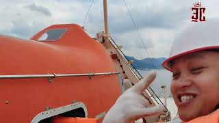 Launching and maneuvering of lifeboat at anchorage area in Hiroshima Japan [upl. by Rebmaed]