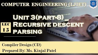 Lecture 15 Compiler Design Unit 3part 8 Recursive descent parsing [upl. by Macdermot996]