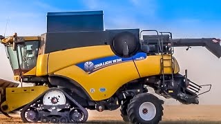 Combine harvester New Holland at work BIG THING amazing farming machine [upl. by Einna480]