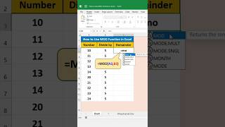 How to Calculate Remainder Numbers Use MOD Function in Excel shorts exceltips excel [upl. by Tedman]