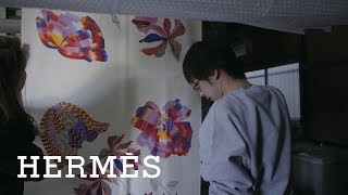 Silk marbling a Japanese technique rediscovered  Hermès Footsteps Across The World [upl. by Laram]