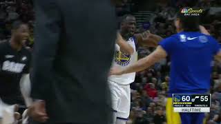 With less than 3 seconds left Draymond Green runs and hits the halfcourt 3 to end the 1st half [upl. by Enohpets]