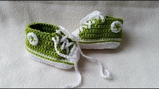 Babyschuhe häkeln – Turnschuhe – Sneakers  Teil 5  Schnürsenkel Logo by BerlinCrochet [upl. by Ardath]