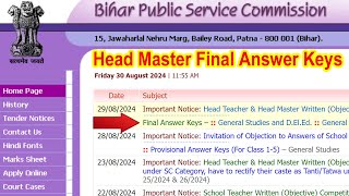 BPSC Head Master Final Abswer keys  Head master question 2024 [upl. by Andeee]