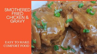 Smothered Fried Chicken and Gravy chicken southerncooking [upl. by Ahsikahs]