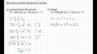Pyramide amp Kegel Berechnen der fehlenden Größe [upl. by Idoc]