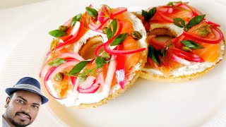 Bagel Recipe  Smoked Salmon on  quotThe Ultimate Smoked Salmon Bagelquot  Bagel Sandwich Recipe [upl. by Sturdivant]