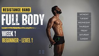 WEEK 1  RESISTANCE BAND FULL BODY WORKOUT LEVEL 1  12WEEK TRAINING PROGRAM  Fitness My Life [upl. by Calvano]