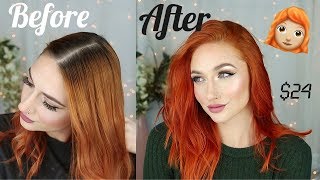 How I touch up my roots and color at home WITHOUT BLEACH  Orange hair DIY [upl. by Karlis]