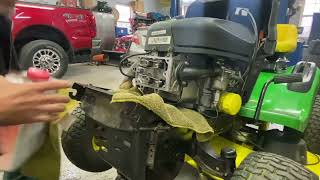 Oil Leak How To Fix A Leaking Valve Cover On Briggs amp Stratton Intek Engine John Deere LA115 [upl. by Andras92]