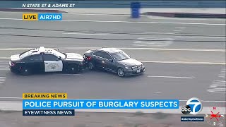 FULL CHASE Burglary suspects fleeing CHP get stopped by PIT maneuver in Inland Empire [upl. by Mehalek]