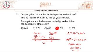 11Sınıf MEB Fizik Kazanım Kavrama Testi5 Bir Boyutta Sabit İvmeli Hareket 20202021 PDF [upl. by Ahcirt]