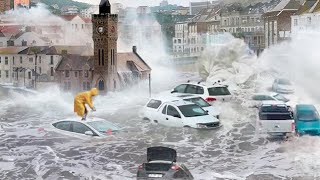 Waves like a Tsunami hit UK Storm Kathleen destroyed cars and homes World is Shocked [upl. by Gnep]