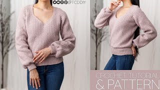 How to Crochet Classic V Neck Sweater  Pattern amp Tutorial DIY [upl. by Ainod]