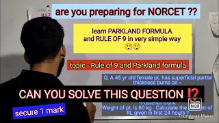 Imp Question for NORCET  Topic  Burns  Parkland formula norcet norcet2023 nursingstudent [upl. by Latreese]