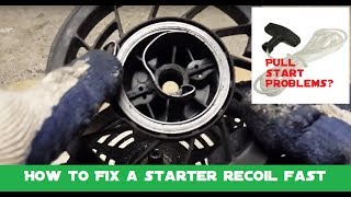 How to fix a pull starter recoil spring and replace a stuck or limp pull cord [upl. by Adine]