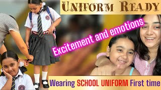 First Day at School with Full school Uniform  Aarohi wearing School Uniform for the first time [upl. by Eisaj]