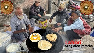 Desi Saag Aloo Paratha in Lahore  Street Food  Lahori Saag Paratha [upl. by Avictor557]