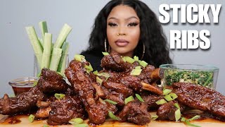 FALL OFF THE BONE SWEET amp SPICY STICKY RIBS MUKBANG [upl. by Hgielime83]