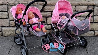 Baby Born Twin Jogger amp Duplex Pram Dolls Pram Stroller Baby Annabell Baby Dolls [upl. by Linson]