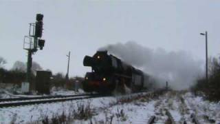 Steam Engine 50 3708 blows the Whistle in the Snow in Halberstadt Germany [upl. by Leanor]