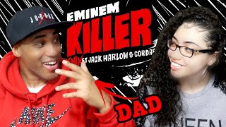 MY DAD REACTS TO Eminem  Killer Remix Official Audio ft Jack Harlow Cordae REACTION [upl. by Atinwahs323]