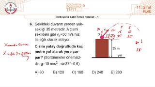 11Sınıf MEB Fizik Kazanım Kavrama Testi6 İki Boyutta Sabit İvmeli Hareket1 20202021 PDF [upl. by Debra]