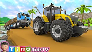 Fendt Tractor and Log Trailer Trucks for Kids  Floating Bridge Construction [upl. by Enillebyam]