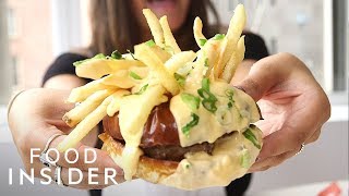 Melted Cheese Fondue Burger In NYC [upl. by Kieger737]