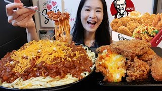 KFC Chili Cheese Chicken Taco amp Chili Cheese Spaghetti Hot amp Crispy Fried Chicken amp Pasta Mukbang [upl. by Nnyleitak4]