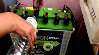 HOW TO FILL BATTERY WATER IN HOME INVERTERUPS BATTERY Distilled water filling in Battery [upl. by Aisatana999]